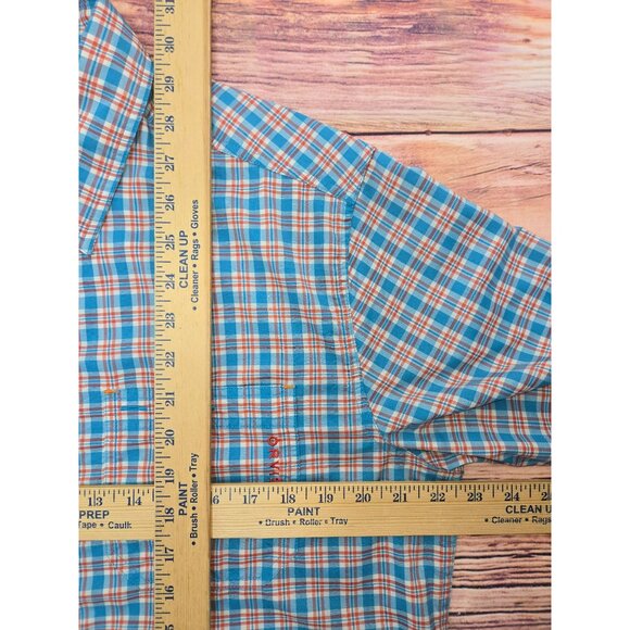 Orvis Mens Active Fit Plaid Button-Down Shirt Medium Blue/Orange Nylon/Polyester - Picture 10 of 10
